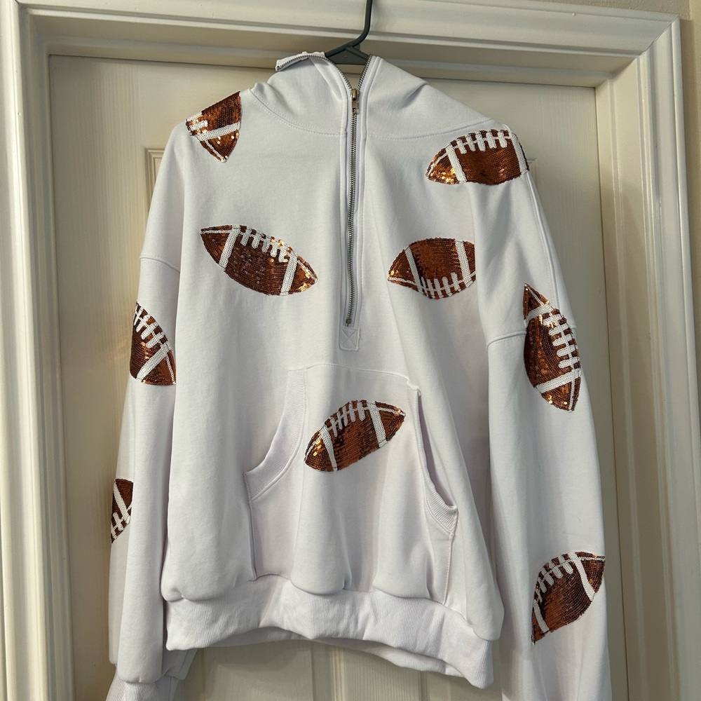 Football Sequin White Hoodie